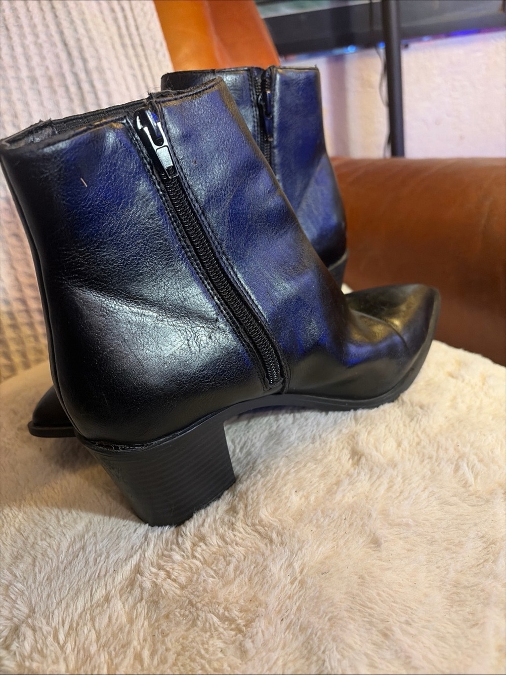 Forever 21 Black Leather-Look Ankle Booties with Side Zip